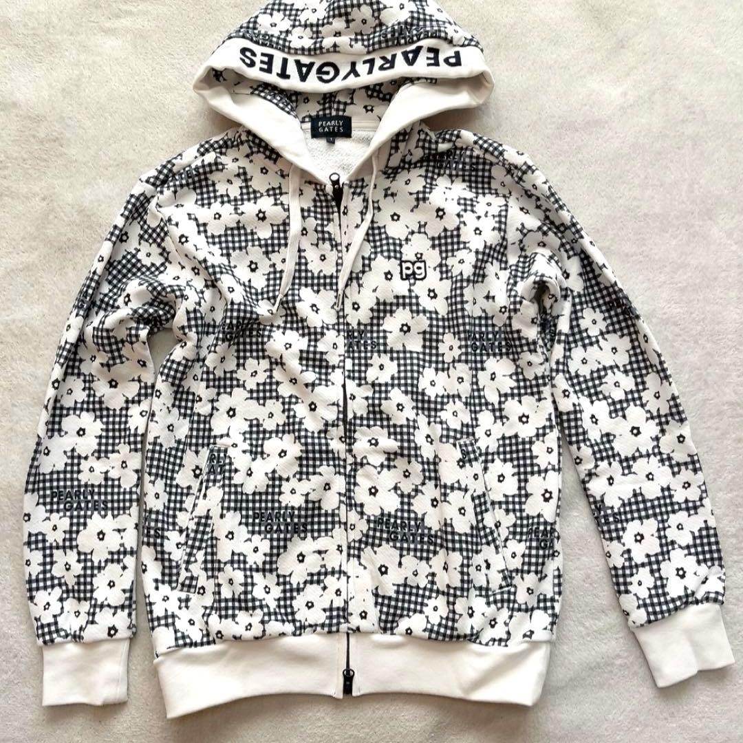 未使用級　パーリーゲイツ セットアップ　パーカー　スカート　チェック　花柄　裏毛