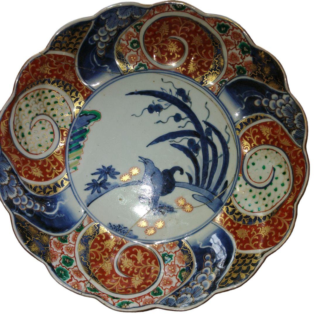 古伊万里　大明成化年製　輪花色絵皿