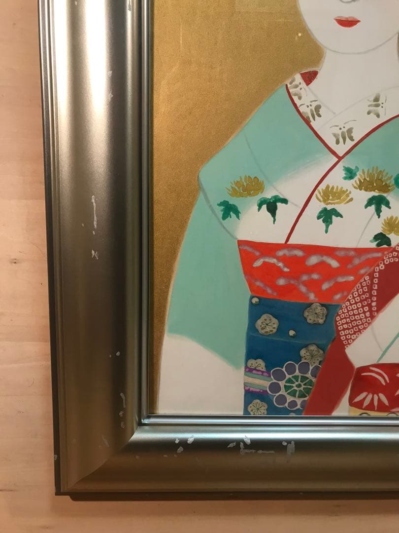 山平貞信　「舞妓」　日本画Ｆ１０号　直筆サイン・落款・共シール有り　①