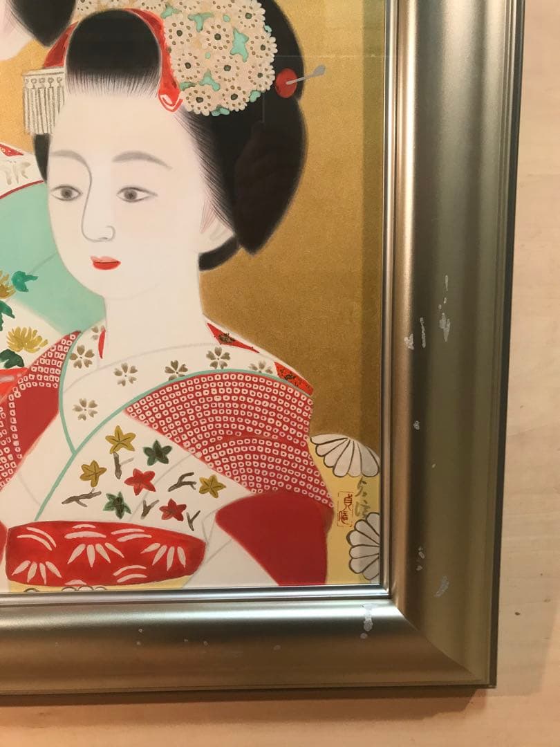 山平貞信　「舞妓」　日本画Ｆ１０号　直筆サイン・落款・共シール有り　①