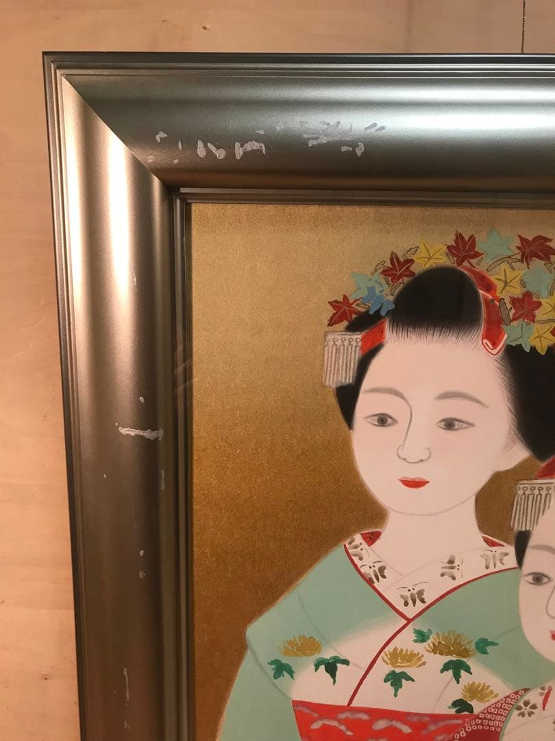 山平貞信　「舞妓」　日本画Ｆ１０号　直筆サイン・落款・共シール有り　①