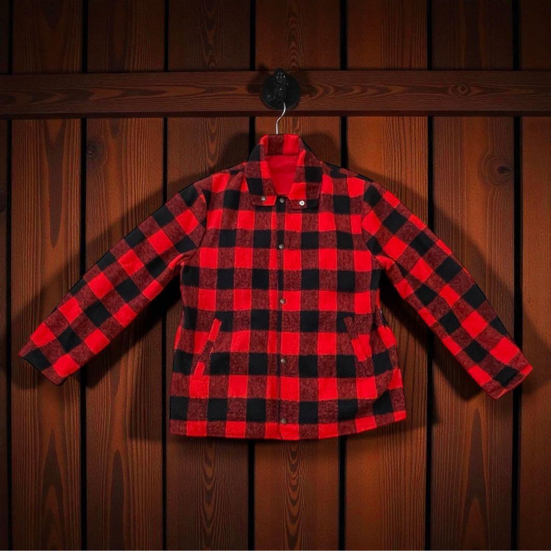 vintage バッファローチェック柄　厚手ウールジャケット赤／黒　裏地ギミック