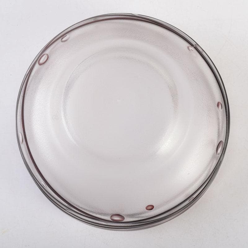 ガラス工芸　荒木良忠作　玻璃彫刻　銅赤流水文　菓子鉢　共箱　C　9187