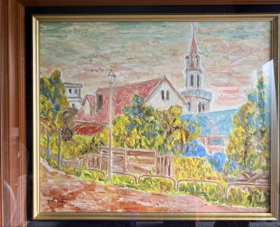 大幅値下げ断行！ １月末迄 橋本画伯 油彩画 教会と自然の風景