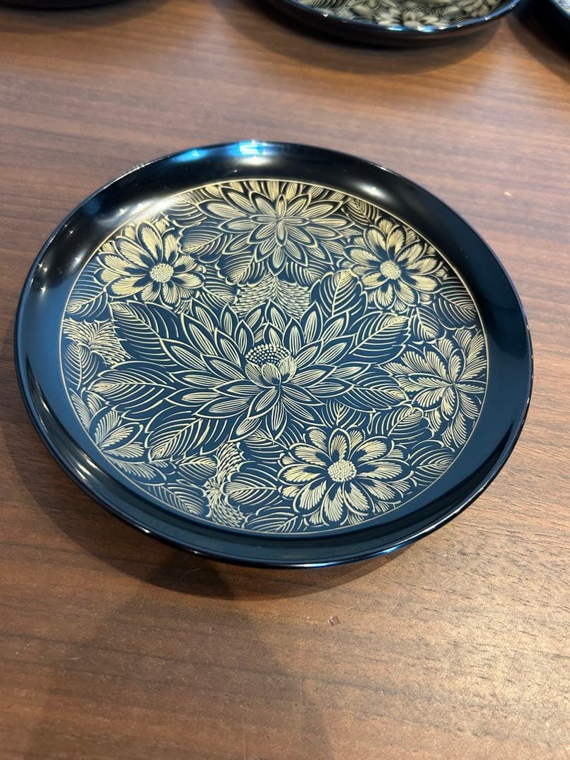 最終値下げ　輪島塗　沈金蒔絵　菊花草　黒塗り　菓子皿　銘々皿　10客セット