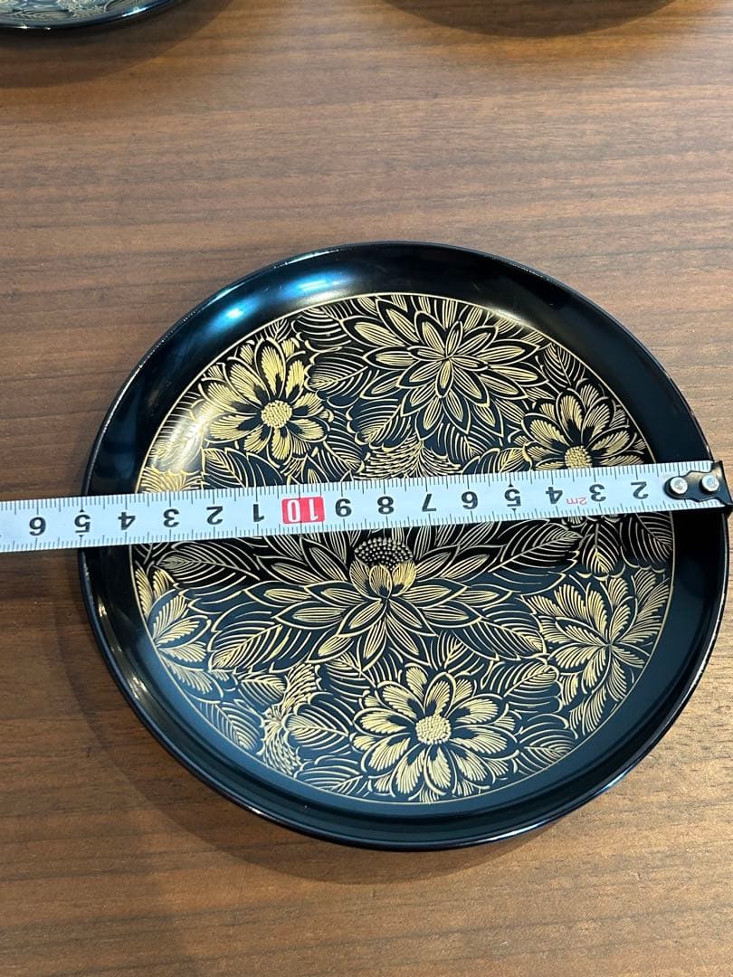 最終値下げ　輪島塗　沈金蒔絵　菊花草　黒塗り　菓子皿　銘々皿　10客セット