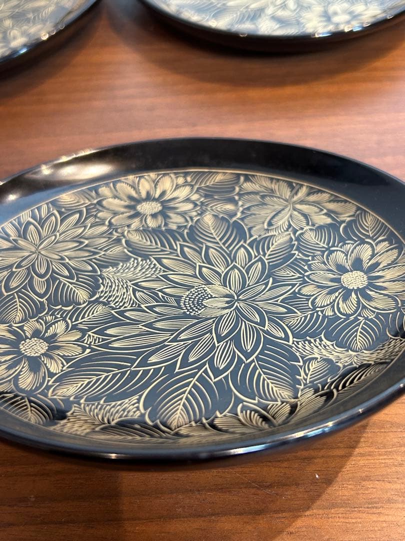 最終値下げ　輪島塗　沈金蒔絵　菊花草　黒塗り　菓子皿　銘々皿　10客セット