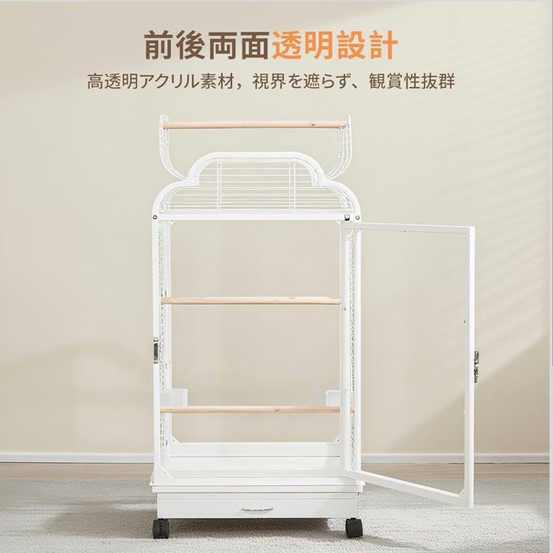 鳥かご 前後透明アクリルパネル 飛び散り防止 バードケージ 鉄製 頑丈 オープン