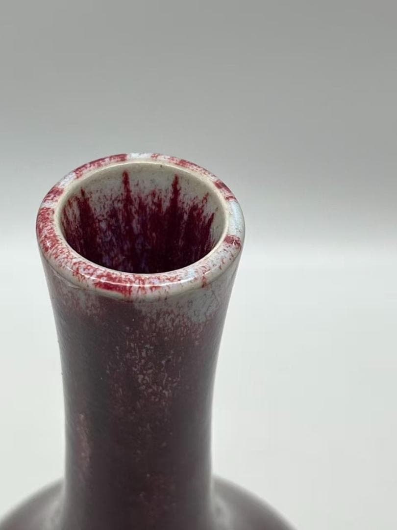 新中国八九十年代 天青釉紫斑長頸小瓶　「禹県鈞窯二場」銘入り(B-87)