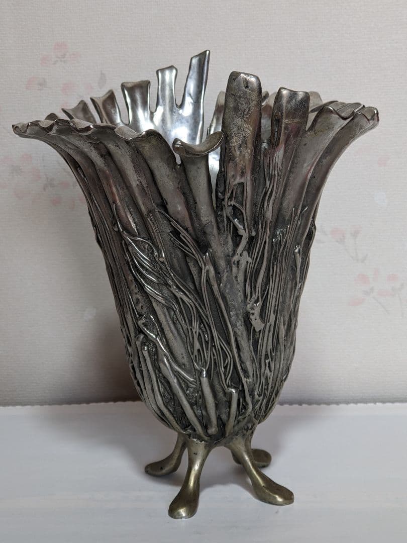 ♦西洋ヴィンテージ 純錫製フラワーベース 花器 花活け 美術工芸 骨董