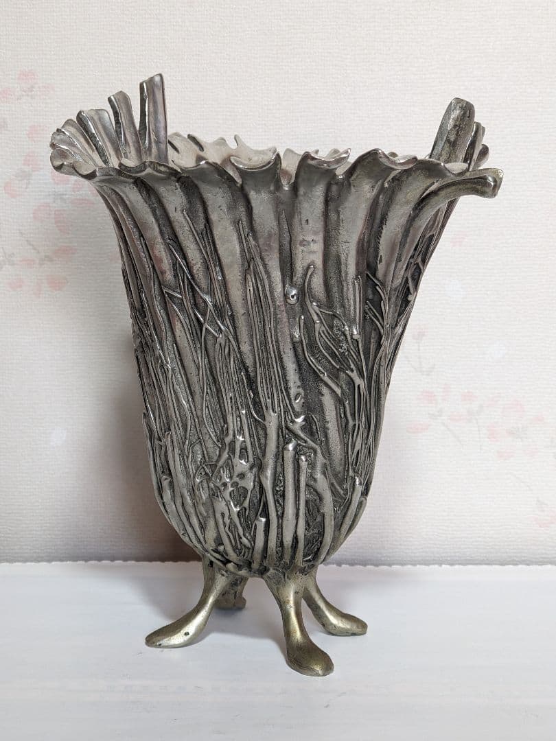 ♦西洋ヴィンテージ 純錫製フラワーベース 花器 花活け 美術工芸 骨董