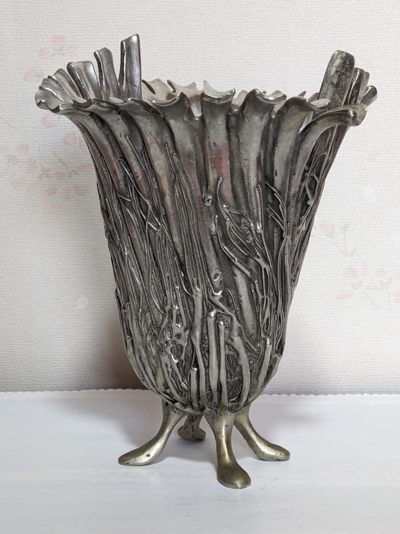 ♦西洋ヴィンテージ 純錫製フラワーベース 花器 花活け 美術工芸 骨董
