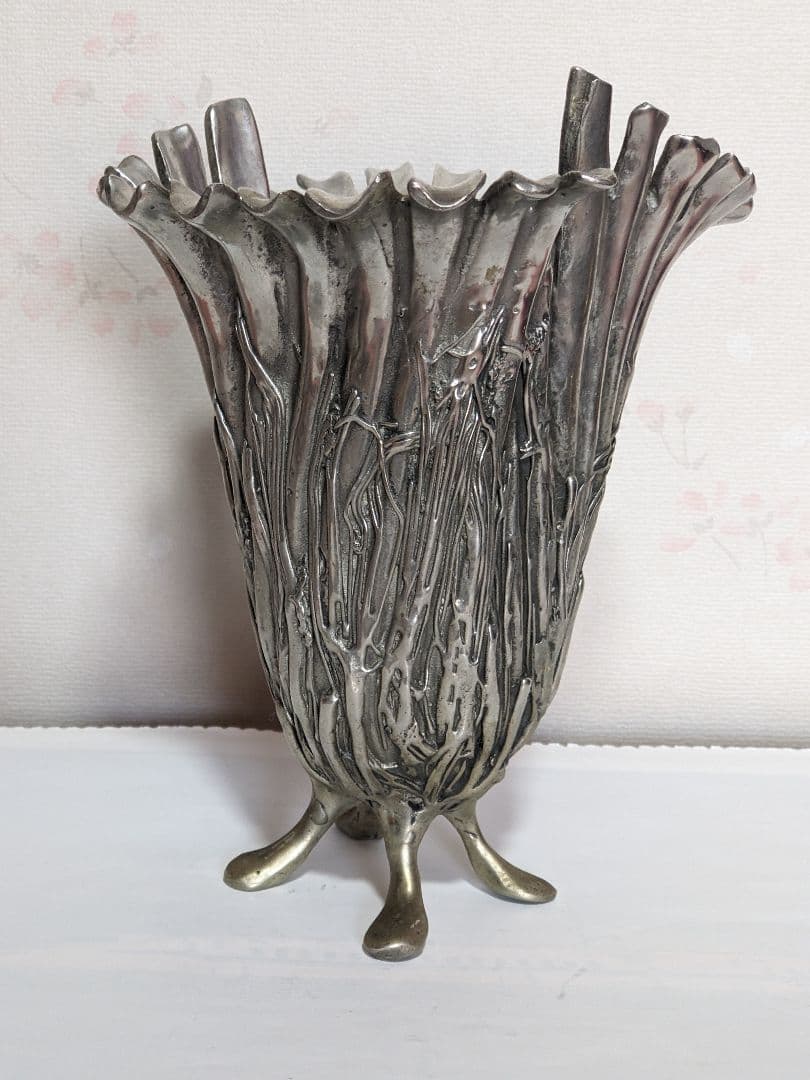 ♦西洋ヴィンテージ 純錫製フラワーベース 花器 花活け 美術工芸 骨董