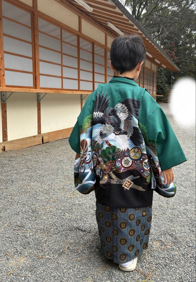 【七五三】羽織　袴　着物　小物セット　５歳　男の子　グリーン　緑