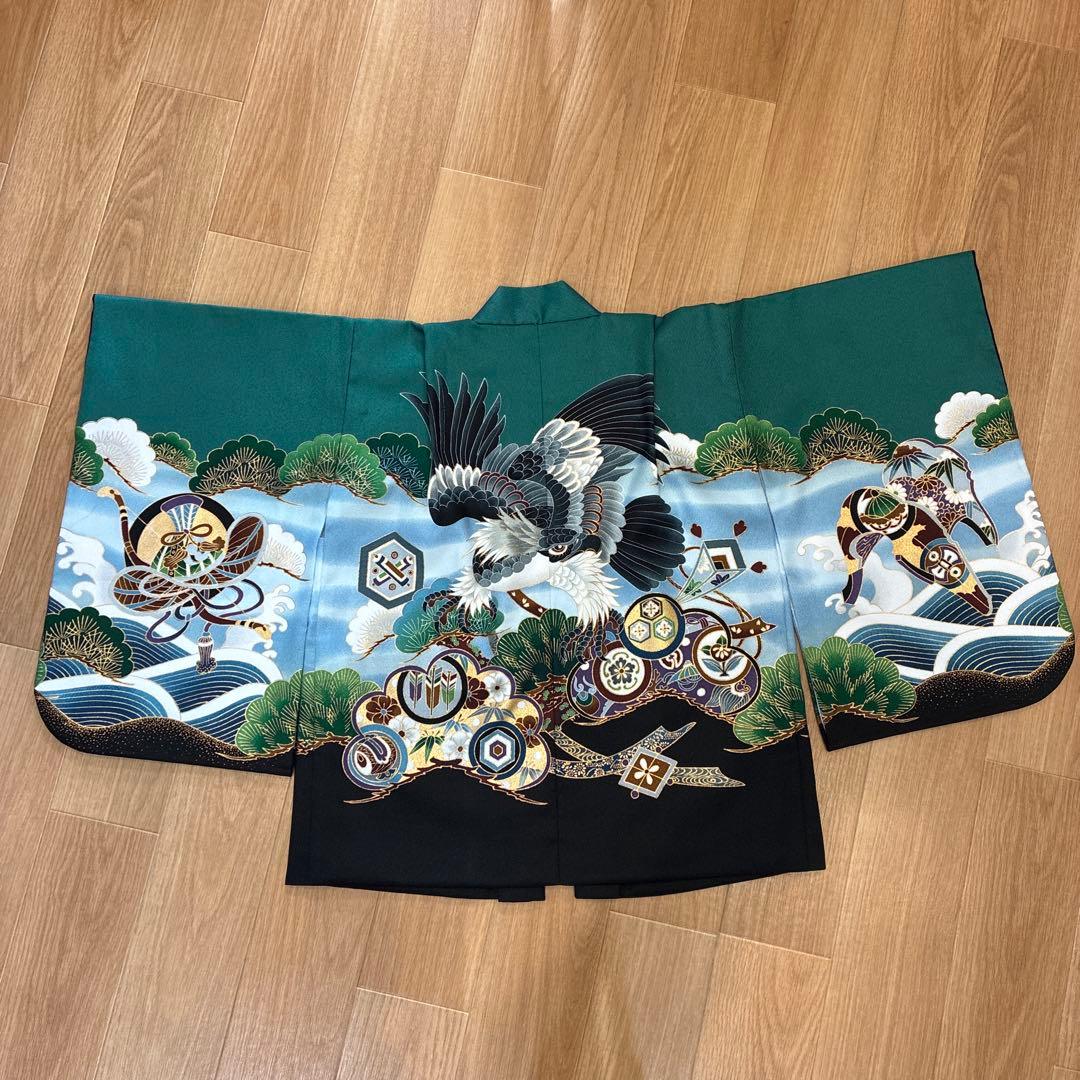 【七五三】羽織　袴　着物　小物セット　５歳　男の子　グリーン　緑