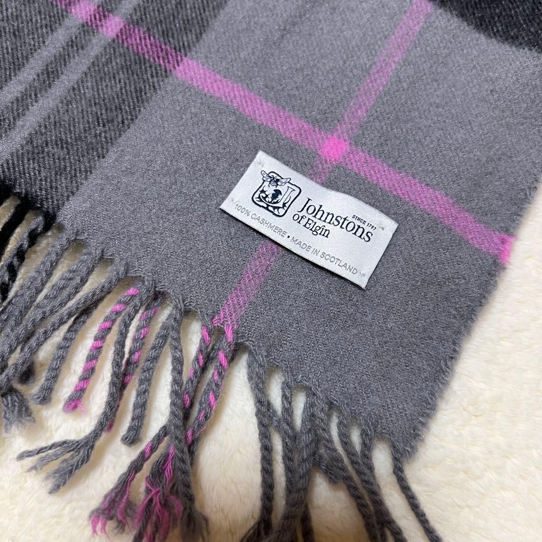 JOHNSTONSジョンストンズ ストール マフラー カシミヤ グレー×ピンク
