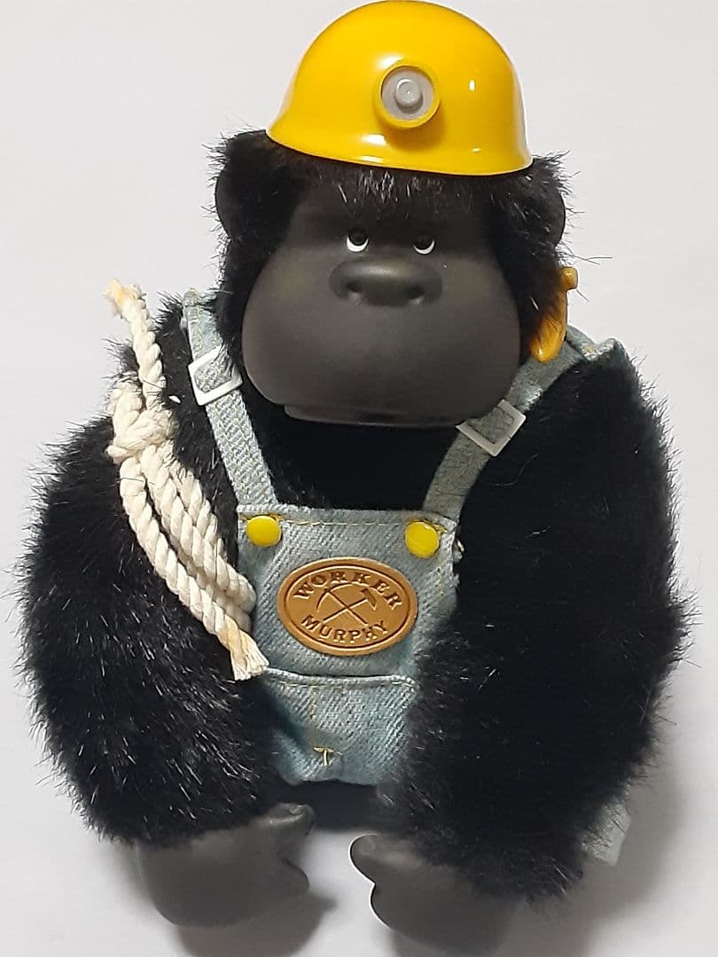 ゴリラ ぬいぐるみ デニムオーバーオール黄色ヘルメット
