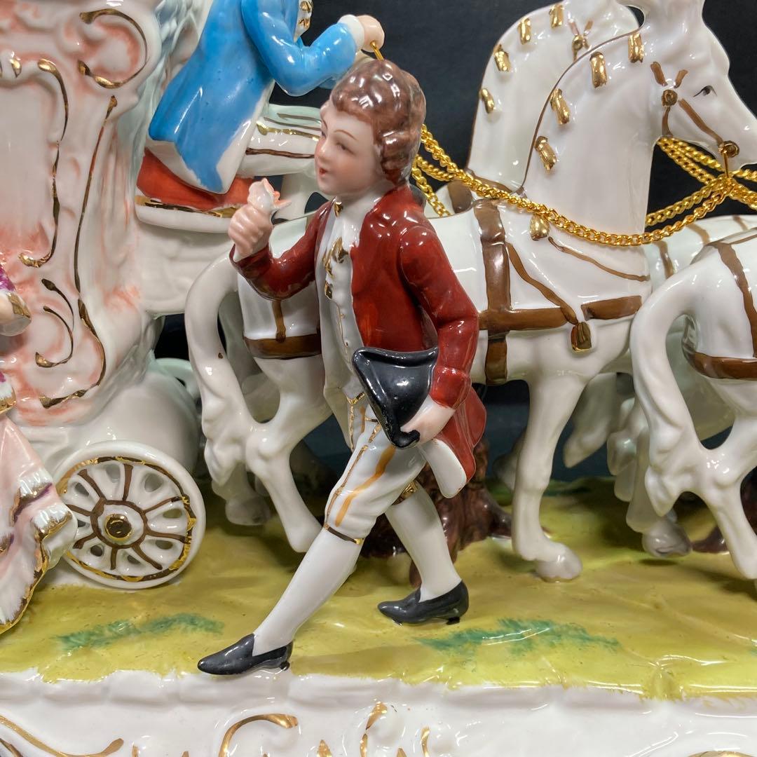 【美品】加藤工芸 4頭立て馬車 陶器置物 瀬戸マイセン