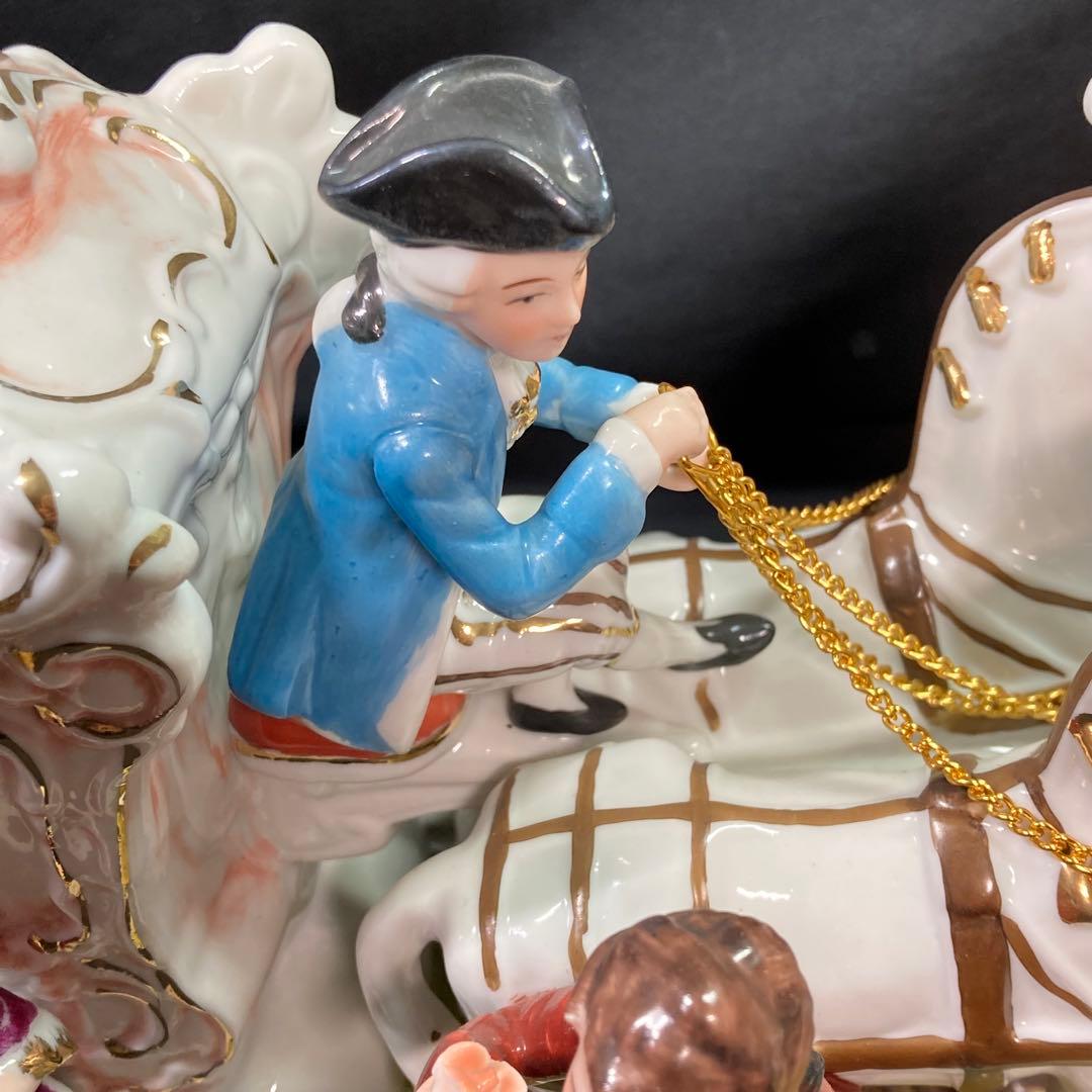 【美品】加藤工芸 4頭立て馬車 陶器置物 瀬戸マイセン