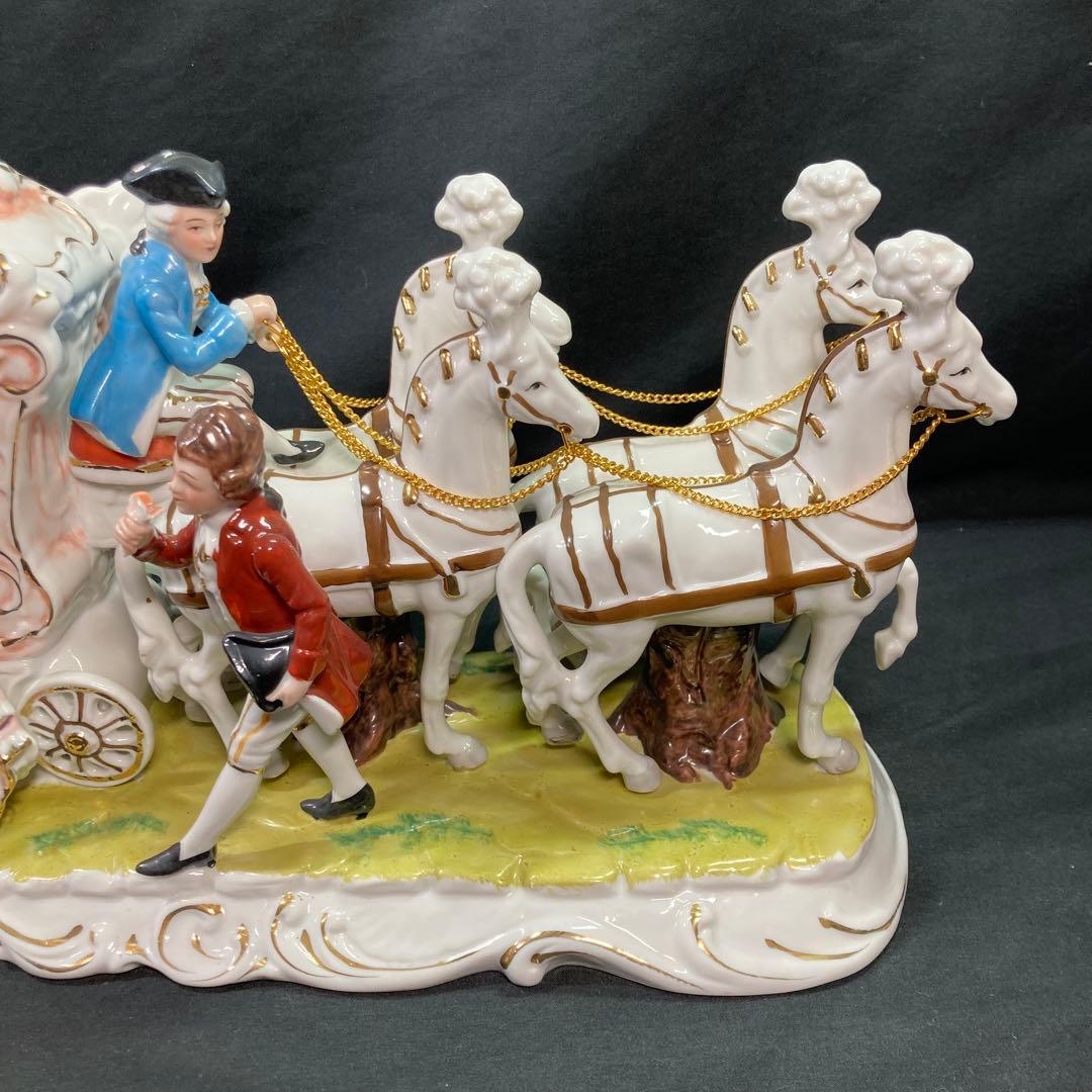 【美品】加藤工芸 4頭立て馬車 陶器置物 瀬戸マイセン