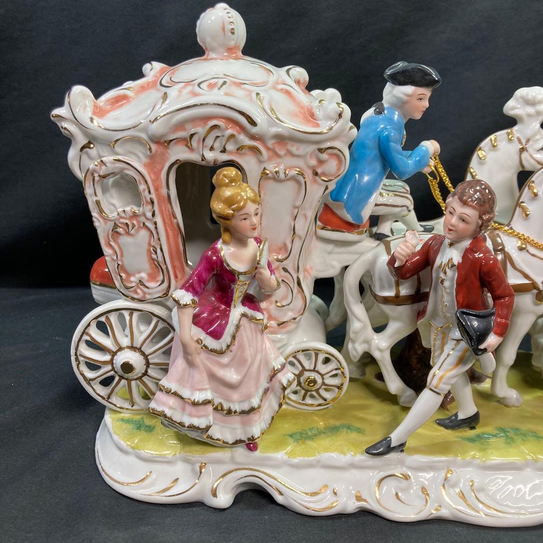 【美品】加藤工芸 4頭立て馬車 陶器置物 瀬戸マイセン