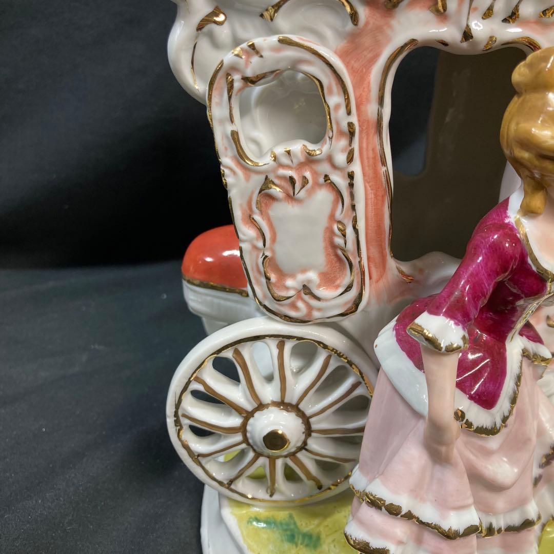 【美品】加藤工芸 4頭立て馬車 陶器置物 瀬戸マイセン