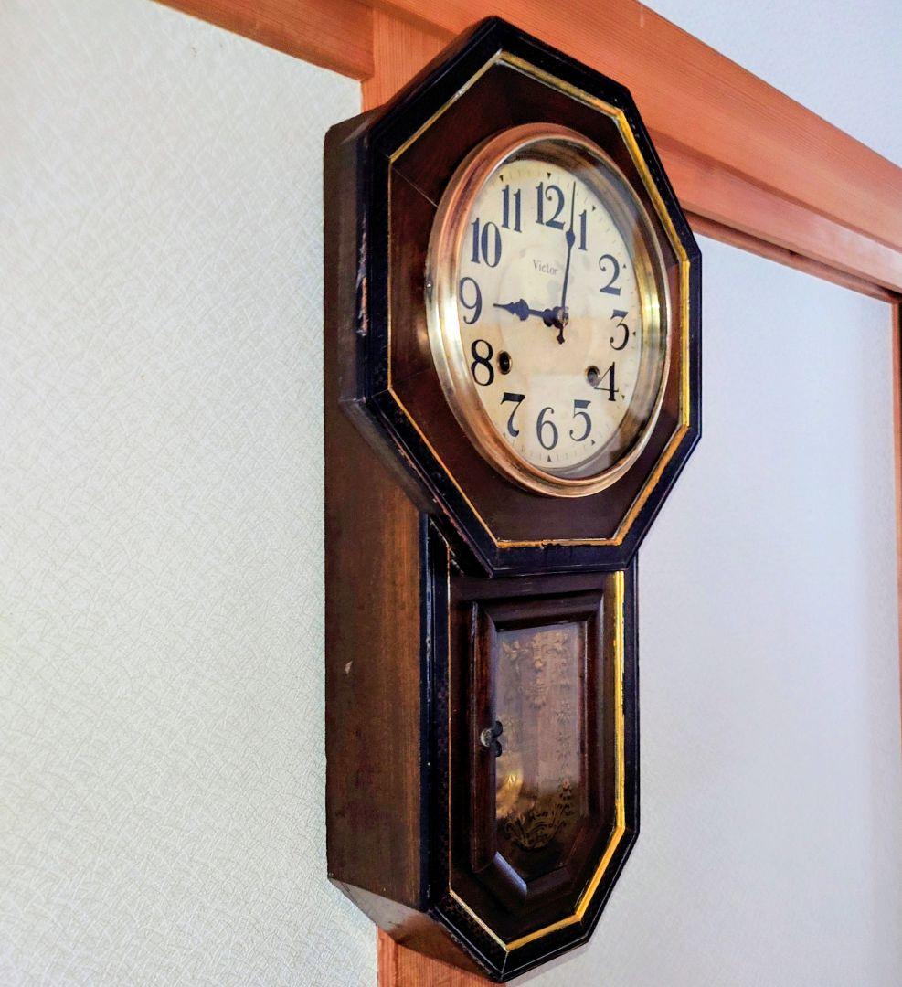 〈完動・美品〉ビクターVictor 　金縁八角尾長ゼンマイ振り子時計