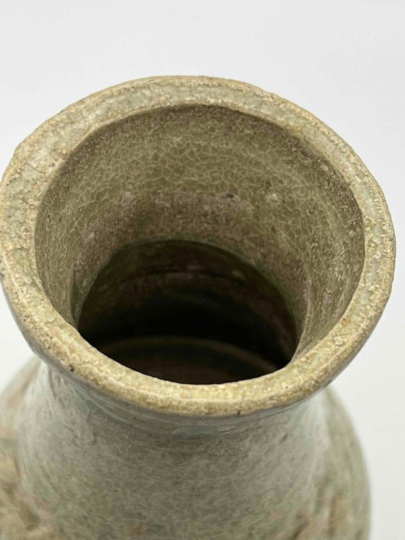 宋時代　青磁 湖田窯 刻牡丹蓮花文瓶 壺 尊 水注　影青 青白磁(D-46)