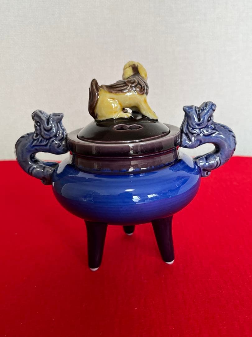 【特価】人間国宝 三代 徳田八十吉(正彦銘) 獅子摘 龍耳 香炉 T264