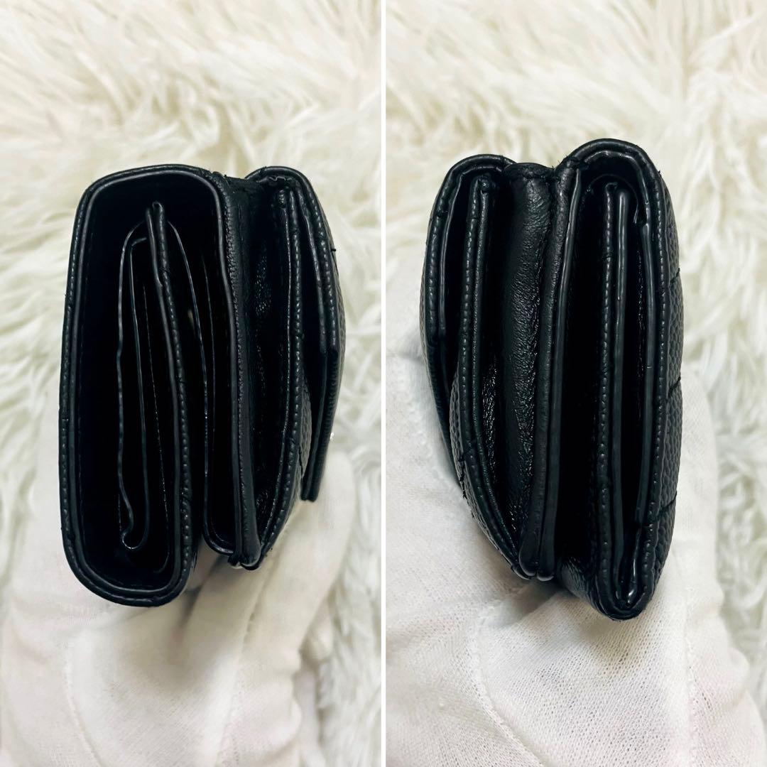 極美✨サンローラン 三つ折り財布 Vステッチ カサンドラ レザー 黒