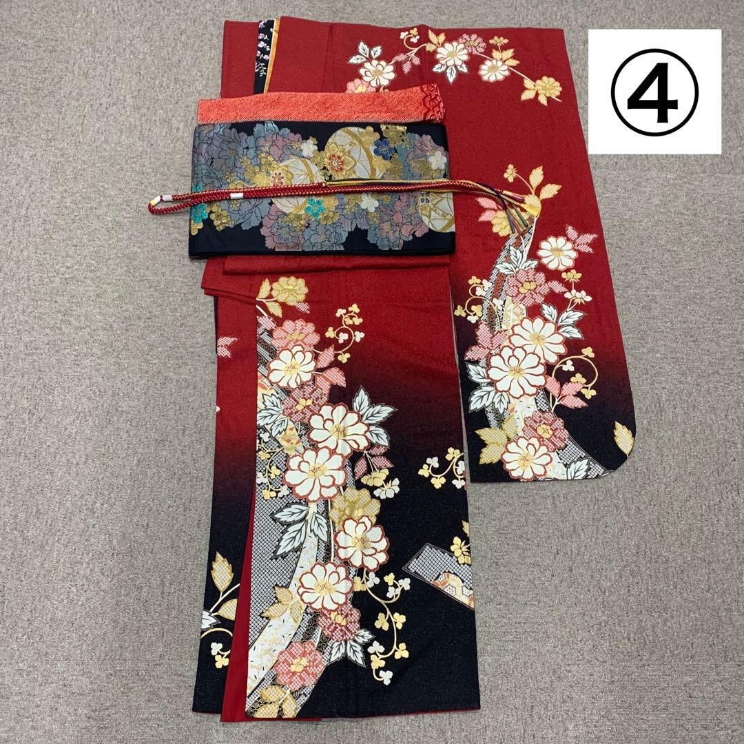 511z46〇小柄な方にも 金通し 振袖 金彩 花 赤 黒〇美品 成人式 結婚式