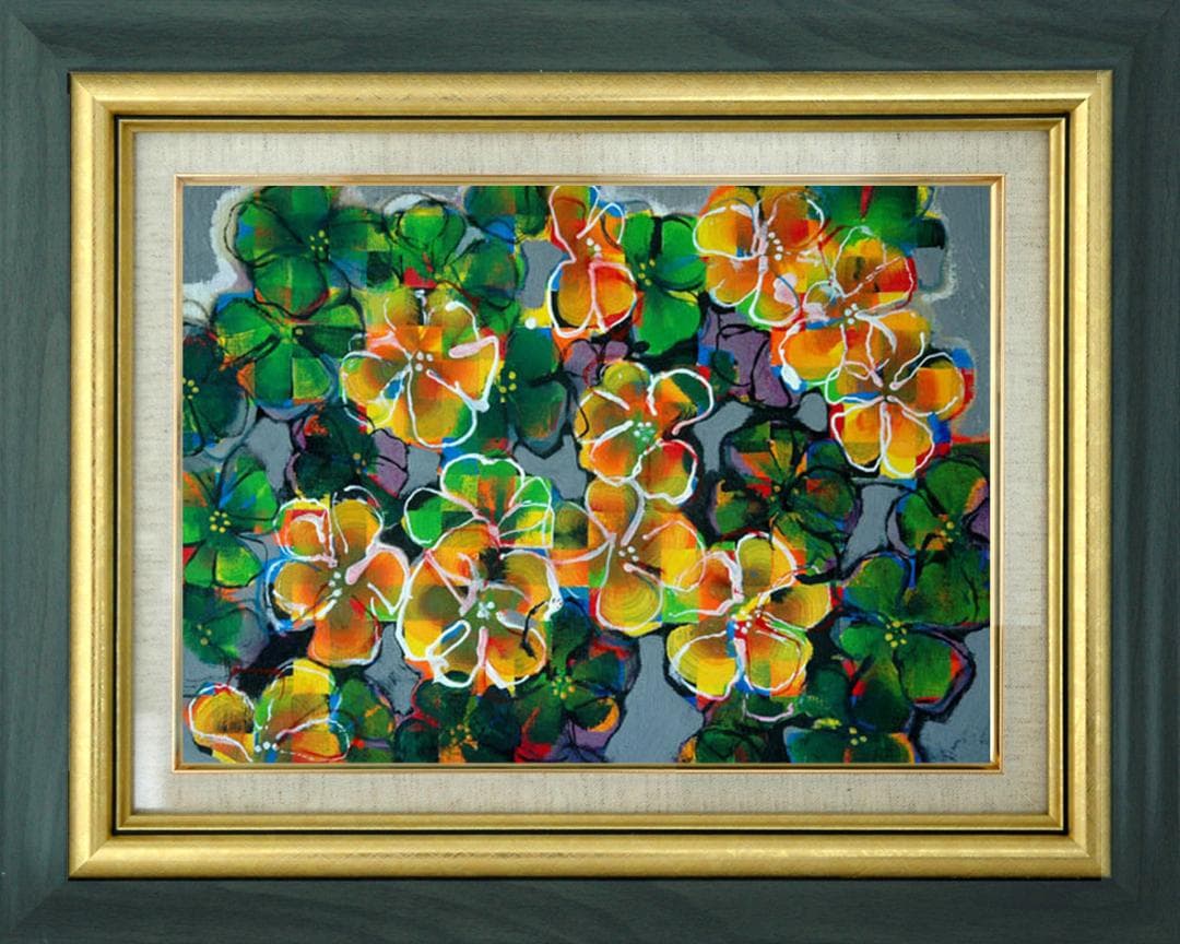 油絵 菅家令子 絵 絵画 インテリア 額付(銀) F4-091616 花