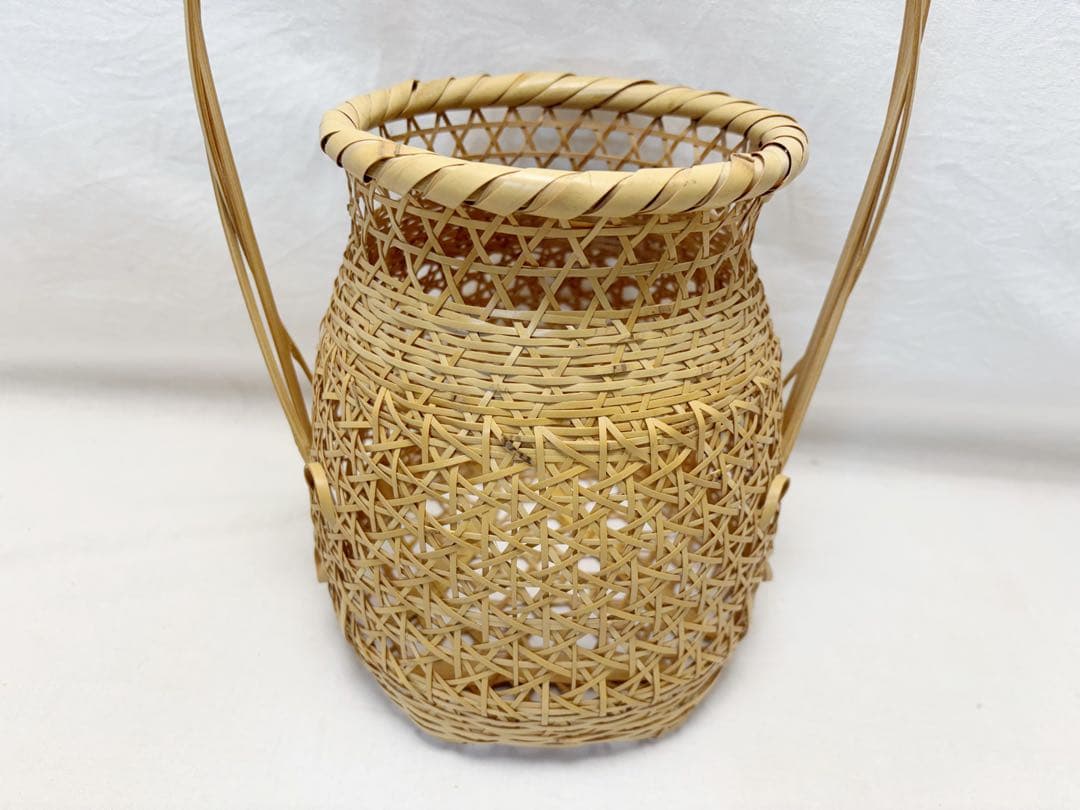 ほぼ未使用 華道具 平安 竹美斉 造 淡々好 三友籠竹花入 竹おとし付 刻印共箱