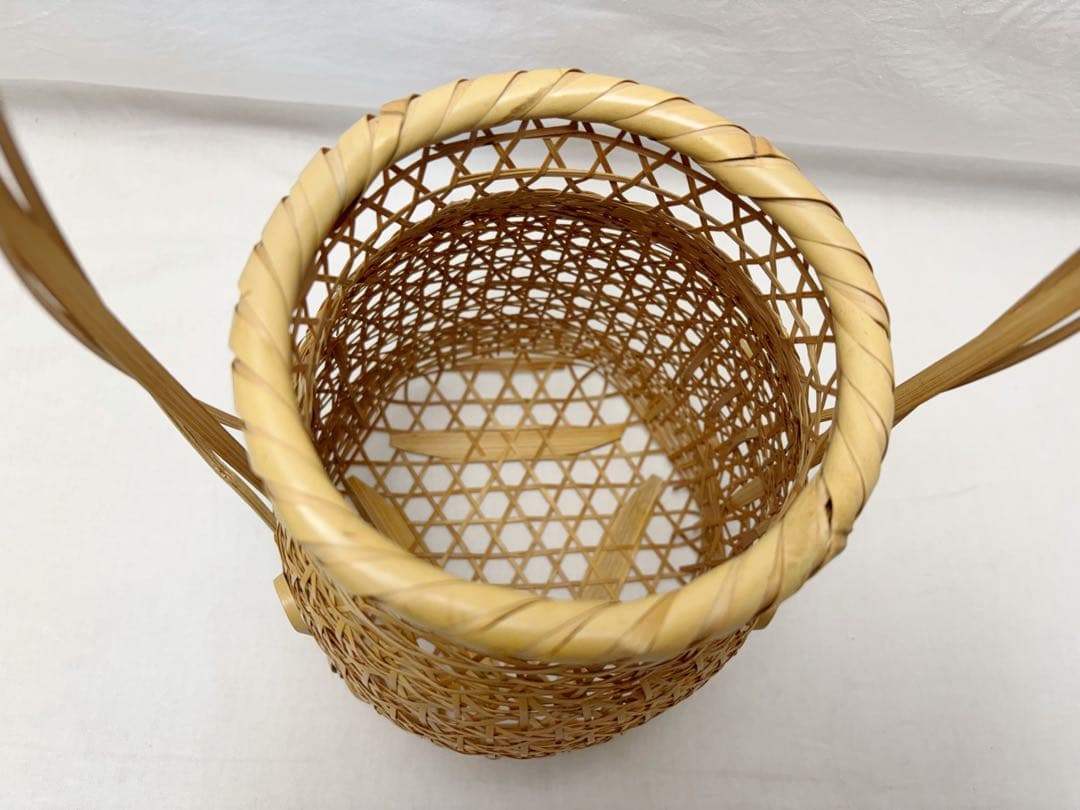 ほぼ未使用 華道具 平安 竹美斉 造 淡々好 三友籠竹花入 竹おとし付 刻印共箱