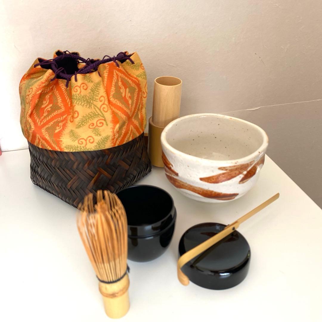 野天 野天籠セット 茶杓 茶筅 茶筅筒 抹茶碗 棗　茶道具