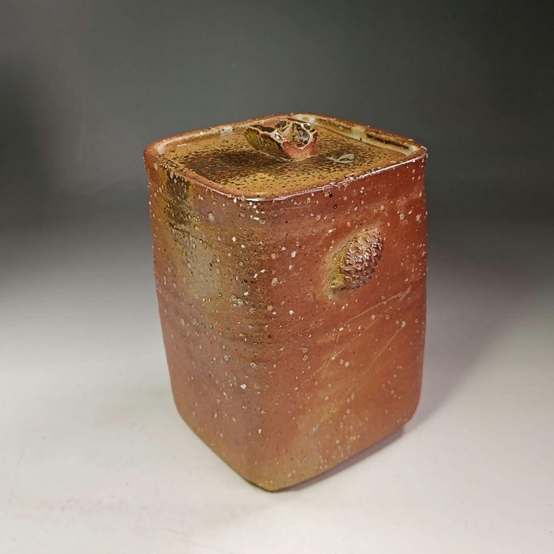 イ699 水指『信楽焼　四方形松ぼっくり耳　水指　共箱』『作家物』茶道具
