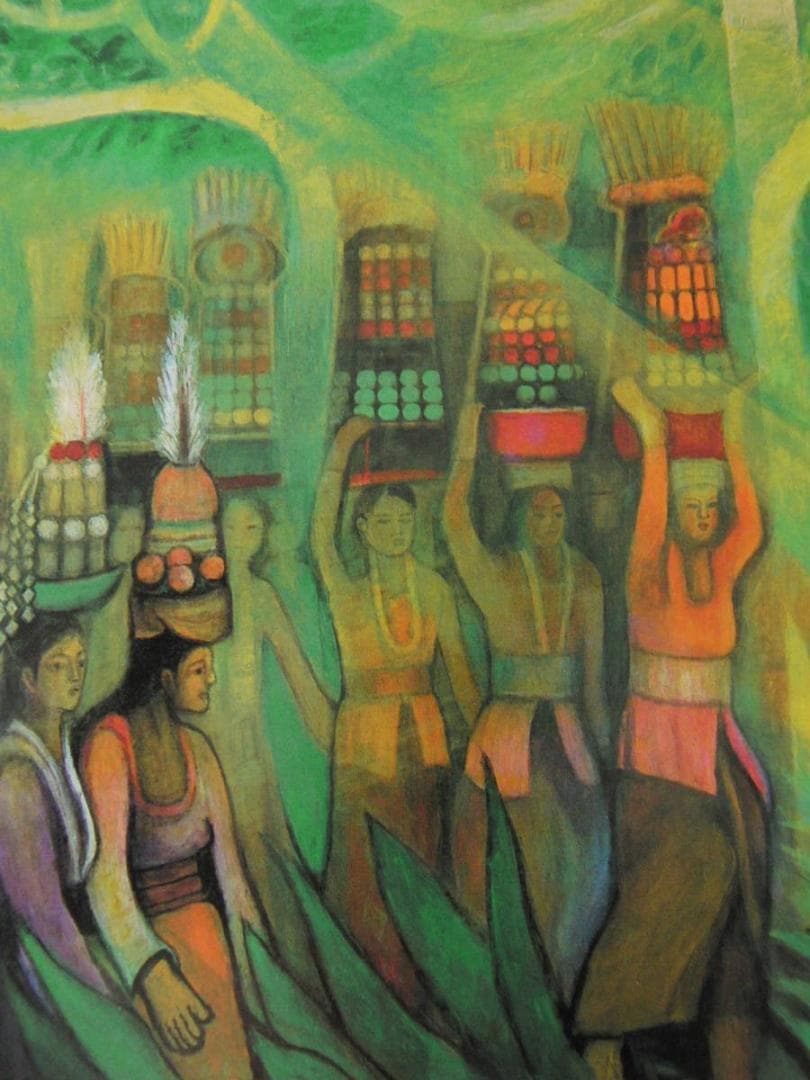 入江一子、【バリ・ガルガンまつりの日】、希少な額装用画集より、新品額装付