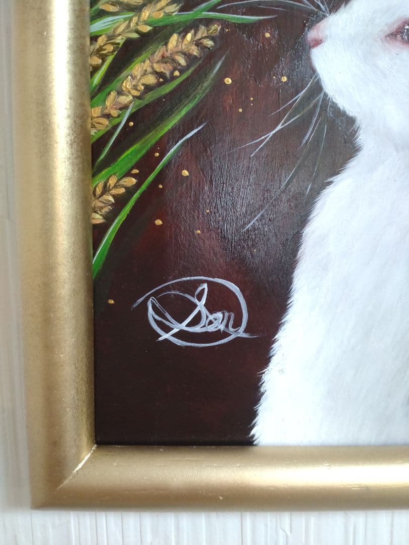 ウサギの油絵【豊穣の兎】1点物の原画/作者サイン入り/額縁付属◆縁起もの