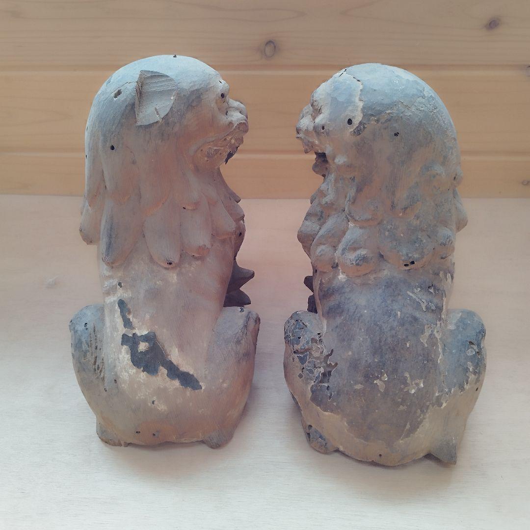 狛犬 木彫り 2体セット 江戸時代 骨董品