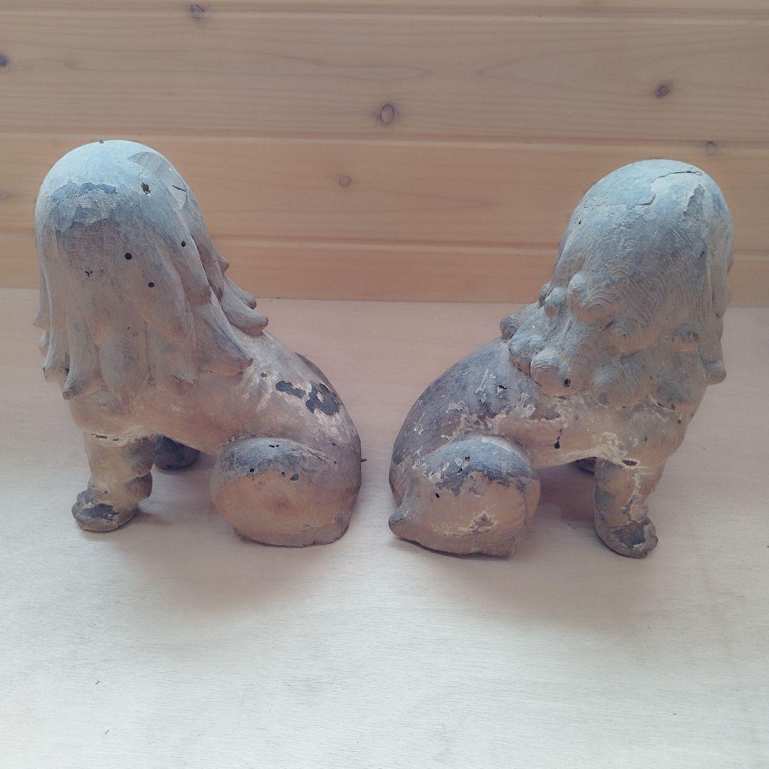 狛犬 木彫り 2体セット 江戸時代 骨董品