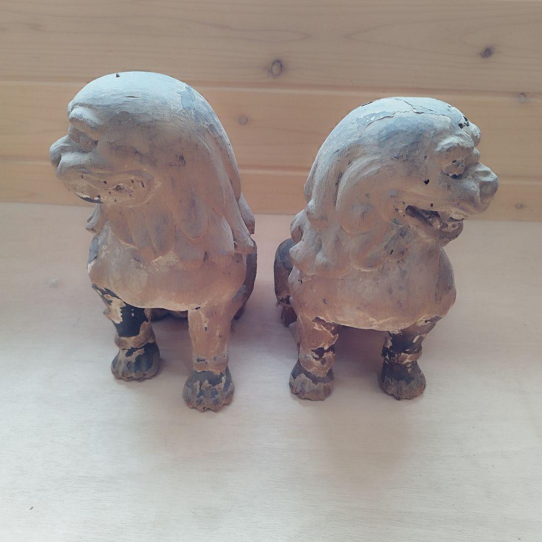 狛犬 木彫り 2体セット 江戸時代 骨董品