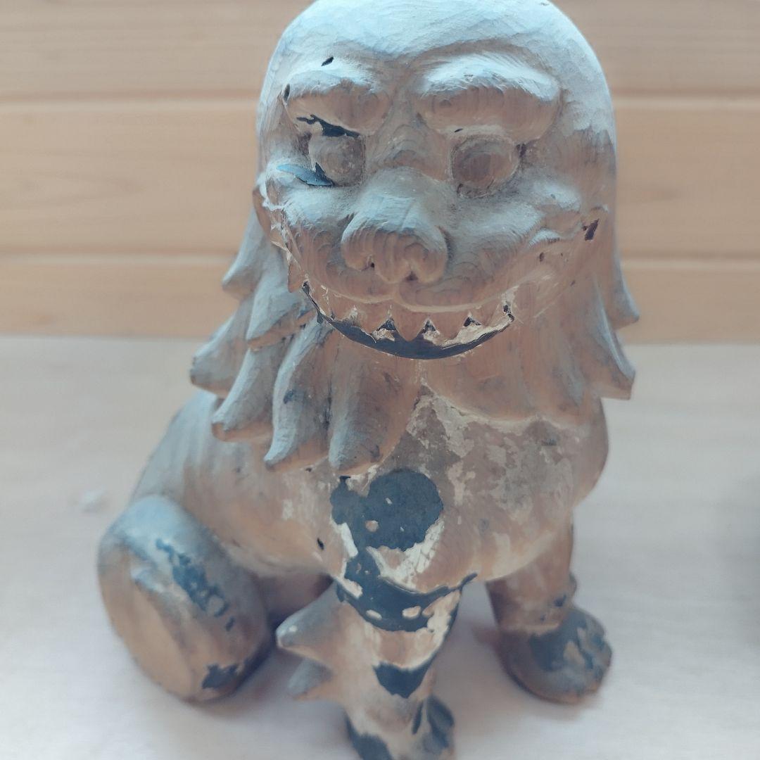 狛犬 木彫り 2体セット 江戸時代 骨董品