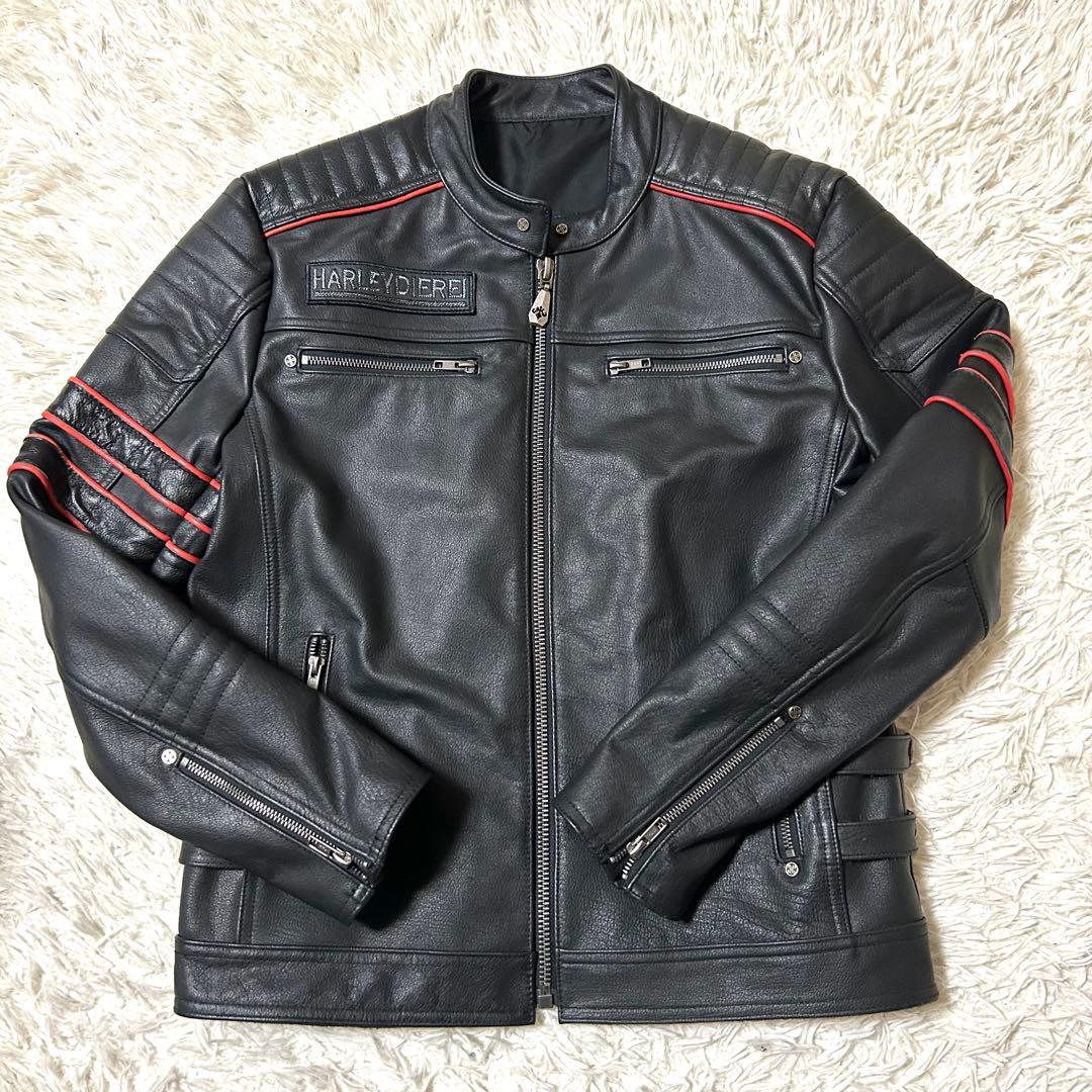 HARLEY DIEREI シングルライダースジャケット 本革　牛革　スカル刺繍
