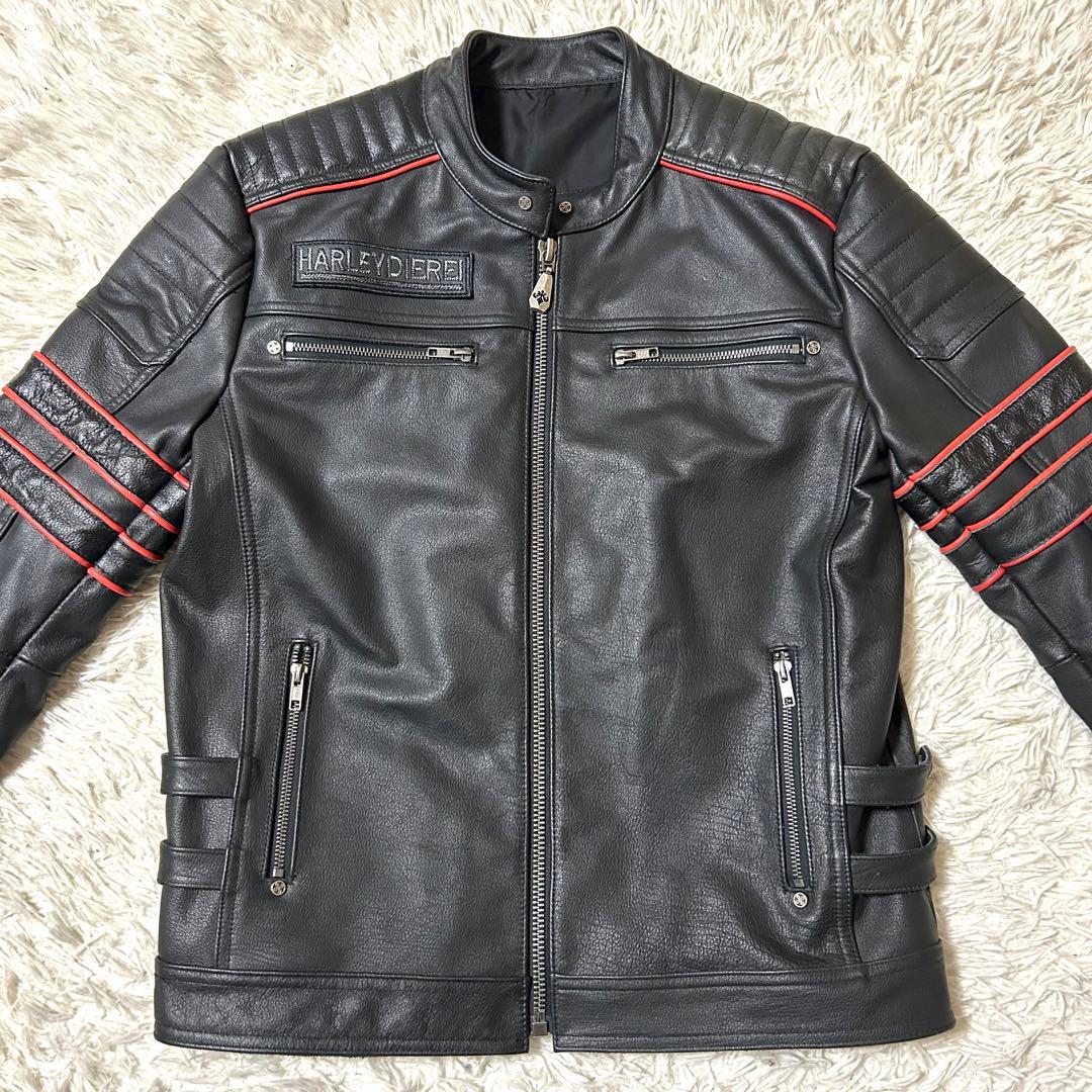 HARLEY DIEREI シングルライダースジャケット 本革　牛革　スカル刺繍
