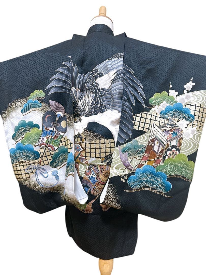 本格正絹♡七五三　3歳　男の子　フルセット　一式　黒系　鷹　被布