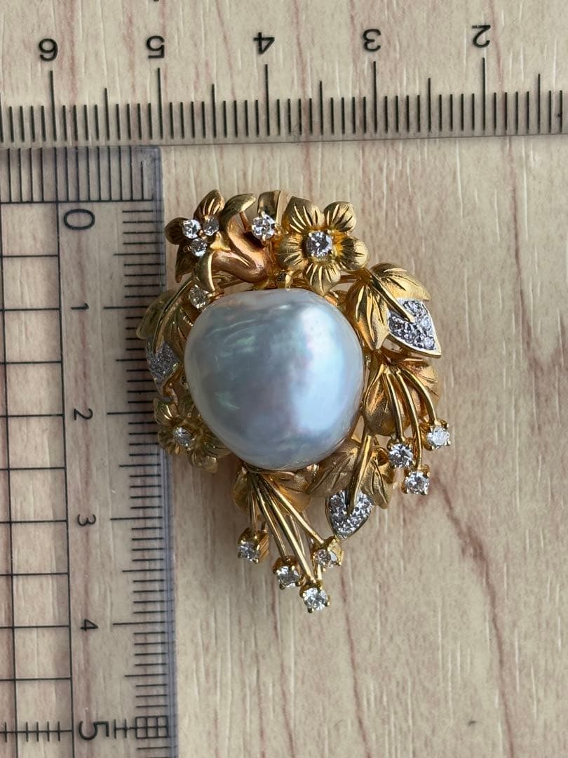 750 K18パールとダイヤモンドのブローチ2WAY