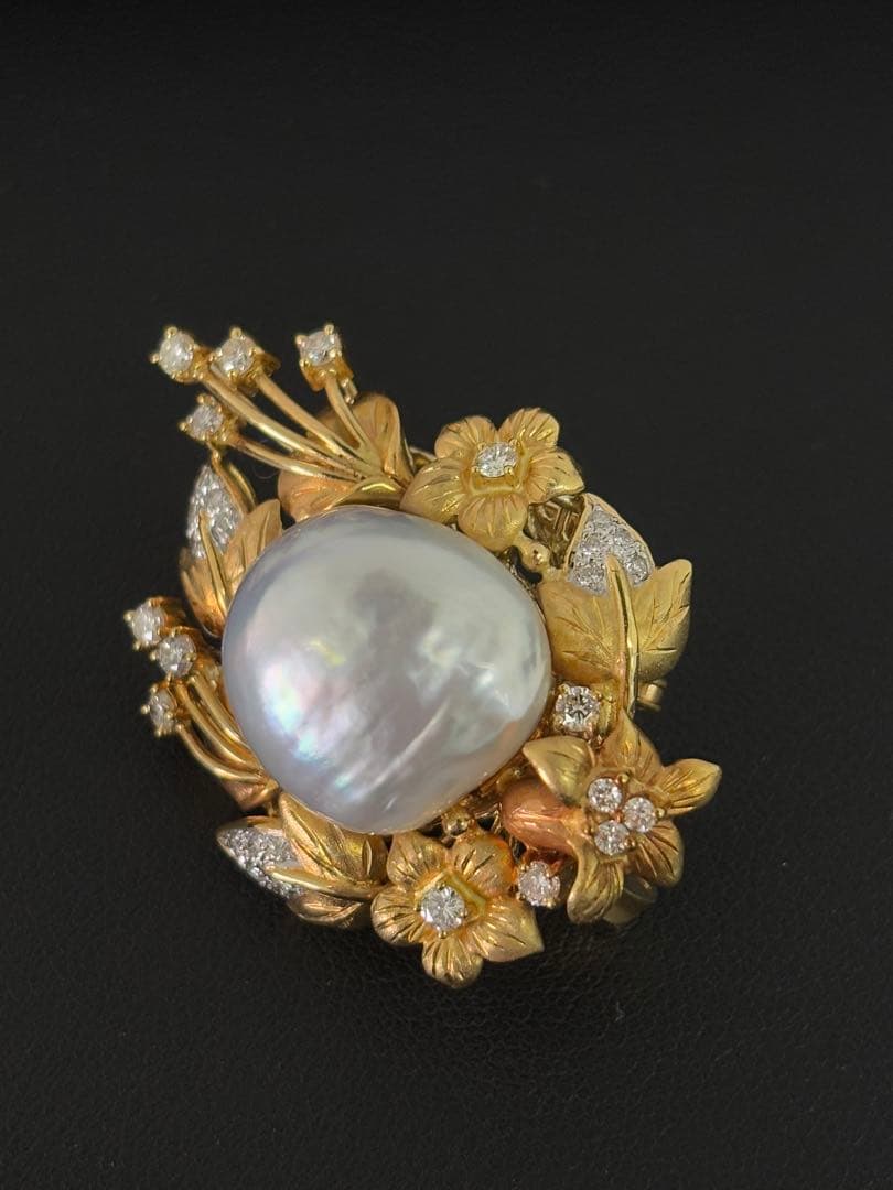750 K18パールとダイヤモンドのブローチ2WAY