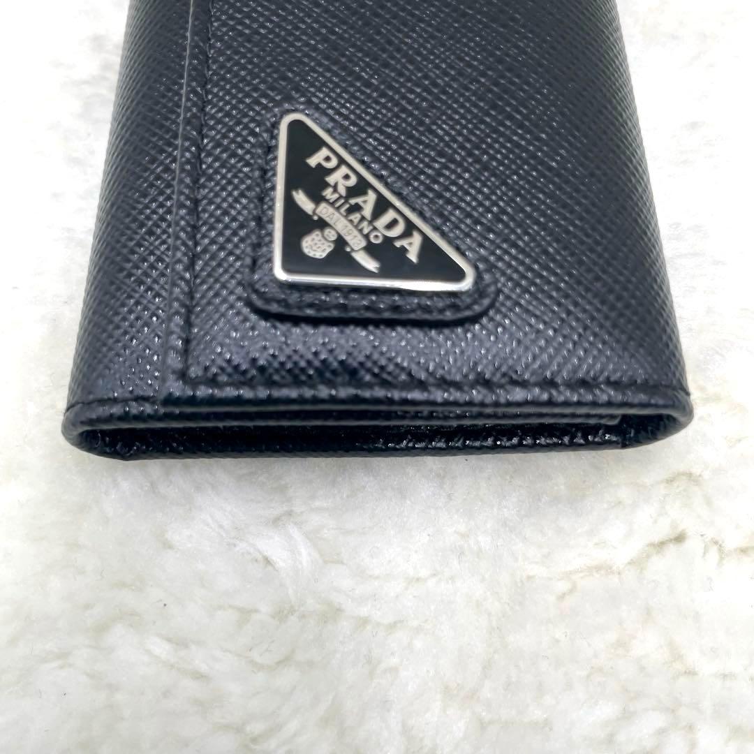 未使用品 PRADA 6連 キーケース 三角ロゴ サフィアーノ 黒 付属品完備
