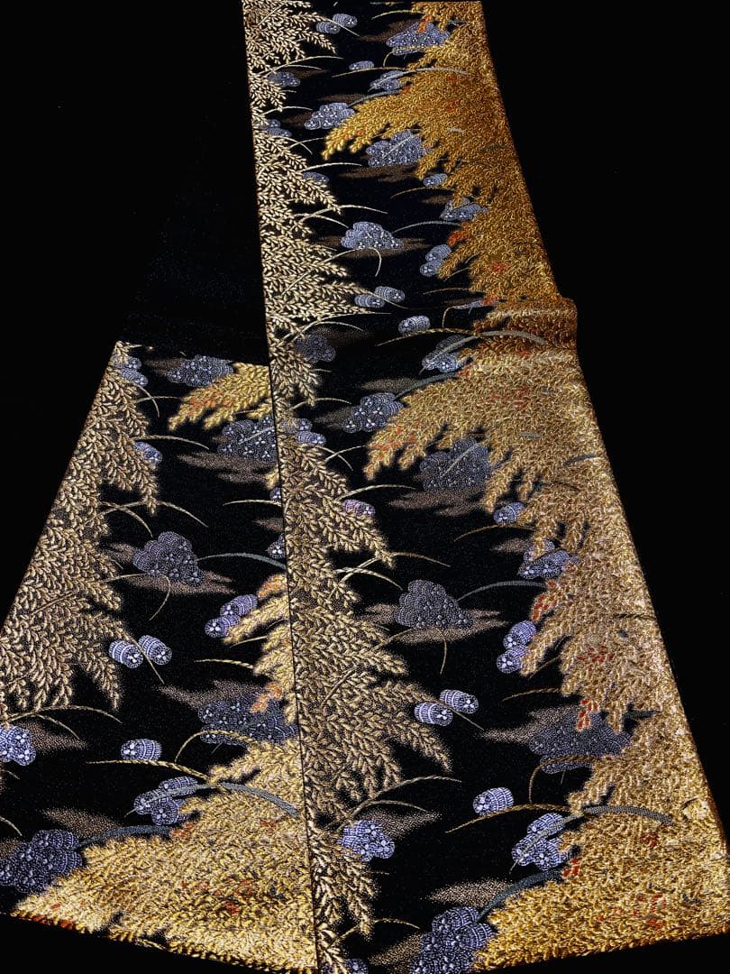 【超美品】袋帯 六通 黄金織綴れ 米百俵 本金プラチナ 青木兄弟 風水帯 柔ない