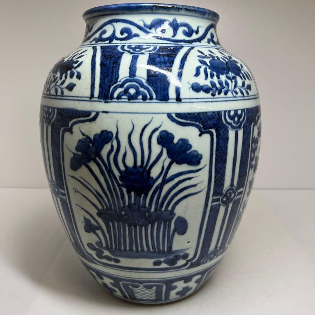 江戸中期　古伊万里　芙蓉手壷　高さ約30㎝　東Y8-0105☆2Fタウチ